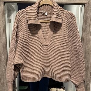 Vici Taupe V-Neck Ribbed Sweater